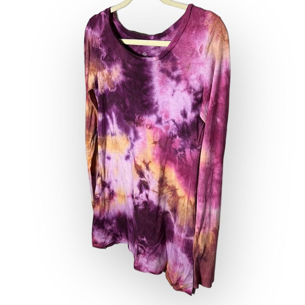 Handcrafted Custom Purple, Pink, Yellow Long Sleeve Tie Dyed Tunic Top Size M - Picture 5 of 12